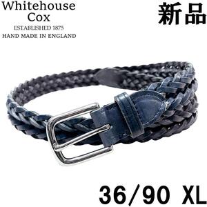 【新品◆イギリス製】Whitehouse Cox ホワイトハウスコックス レザー メッシュベルト ナロー NAVY 紺 ネイビー 36/90 XL 28mm WHC