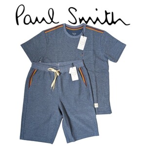 新品 Paul Smith ポールスミス 半袖 Tシャツ ハーフパンツ M 上下セット サックス ハニカム メッシュ ラウンジウェア メンズ 春 夏