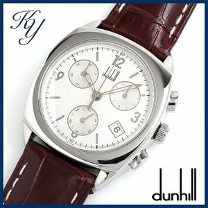 1円～ 3ヶ月保証付き 磨き済み 美品 本物 人気 DUNHILL ダンヒル シティースケープ 142 クロノグラフ 革ベルト ホワイト メンズ 時計