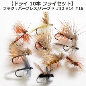 土日は10%off 10本セット ドライフライ #14 バーブド オススメ エリア 管理 フライフィッシング トラウト ルアー 釣り 川 渓流