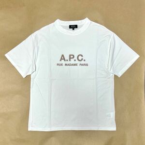 美品 A.P.C. × BEAMS LIGHTS 別注 ロゴ刺繍 Tシャツ ホワイト メローベージュ M 半袖 ビームス ライツ APC アーペーセー @b155