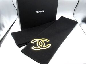 ■美品 CHANEL シャネル マフラー ブラック×ゴールド カシミヤ 100％ ストール 服飾小物 イタリア製 ココマーク サイズ約33.5×210cm