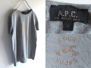 星野源さん着用色違い A.P.C. アーペーセー ROCK SUCKS プリント Tシャツ 半袖 カットソー 0 杢グレー 男女着用可 ネコポス対応