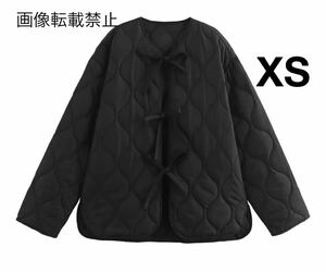 vintage ヴィンテージ レトロ リボン キルティング コットン ジャケット アウター XSサイズ レディース★ZARA 好きな方に★秋新作 新品★