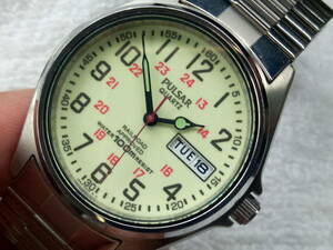 希少　セイコーUSAパルサーPulsar鉄道時計アメリカ連邦鉄道局公認腕時計 Railroad Approved Watch PXN021　全面蓄光ルミブライトミリタリー