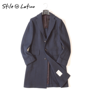 【定価29.7万・新品・44】 STILE LATINO（スティレ ラティーノ）EOLO ウールナイロンツイル シングル4Bチェスターコート ネイビー 2TMC37