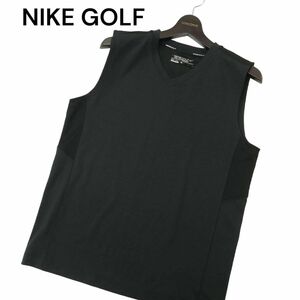 NIKE GOLF ナイキ ゴルフ 通年 ロゴプリント★ DRI-FIT Vネック ストレッチ ベスト Sz.L　メンズ 黒　C4T07190_7#F