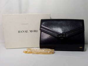 ☆※内布劣化あり HANAE MORI 2Way クラッチバッグ ショルダー ブラック 黒 フェイク パテントレザー ななめ掛け 鞄 ハナエモリ 森 英恵