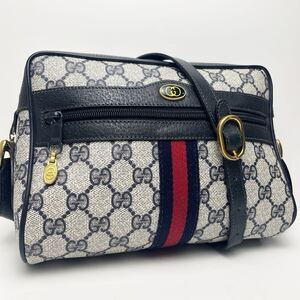 【極美品】GUCCI グッチ シェリーライン オールドグッチ ヴィンテージ ネイビー ショルダーバッグ レザー 本革 PVC インターロッキング GG