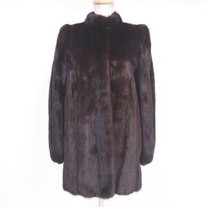 美品【 Taiyo Mink / 袖口：ゴム仕様 / スタンドカラー 】高級毛皮 ダークミンク ◆ハーフコート 74cm丈 ◆ダークブラウン ◆W936Y