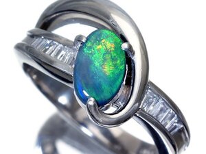 【ジュエリー極】超希少宝石！良質天然ブラックオパール0.78ct＆ダイヤモンド0.30ct 高級Pt900リング h7062kk【送料無料】