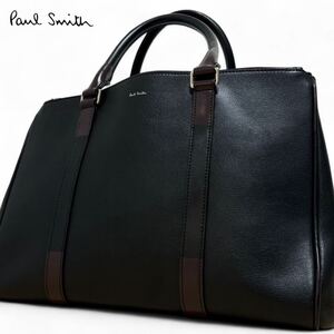 極美品/現行モデル●Paul Smith ポールスミス メンズ トートバッグ ビジネス ハンドバッグ 大容量 A4可 レザー ブラック 黒 ゴールド金具