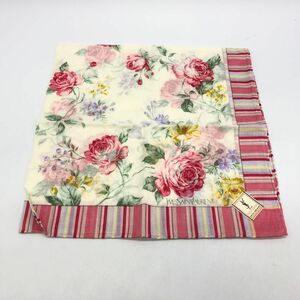 【22A45】Yves Saint Laurent イヴサンローラン ハンカチ 綿100% コットン 花 フラワー ホワイト×ピンク系 経年保管品 クリックポスト