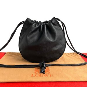 ほぼ未使用 希少品 LOEWE ロエベ ヴィンテージ アナグラム ロゴ ナッパ レザー 本革 巾着 ミニ ショルダーバッグ ポシェット 黒 53429