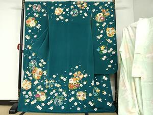 平和屋着物●創業460年・千總　振袖・長襦袢セット（袷）駒刺繍　花丸文　金彩　鬼しぼ縮緬　正絹　逸品　AAAO7879np