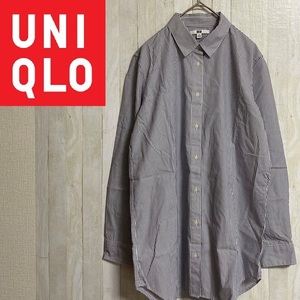 UNIQLO★ユニクロ★エクストラファインコットンストライプロングシャツ 長袖★サイズM　3-187