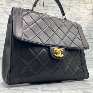 美品●CHANEL シャネル ハンドバッグ トップハンドル 手提げ ココマーク マトラッセ ラムスキン ターンロック レザー 本革 ブラック 黒