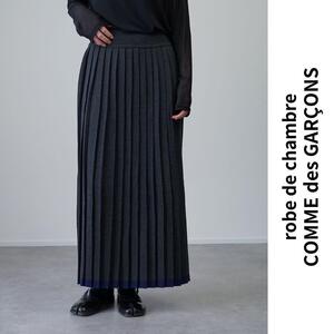 極美品 ローブドシャンブル コムデギャルソンCOMMEdesGARCONS プリーツスカート ロング丈 フレア ウエストゴム バイカラー AD1998 90s