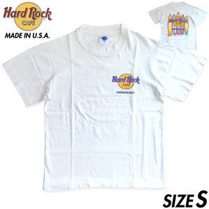 希少■ Hard Rock CAF (ハードロックカフェ) 90s アメリカ製 ヴィンテージ HONOLULU ホノルル サーフボード 半袖 Tシャツ 白 ホワイト S