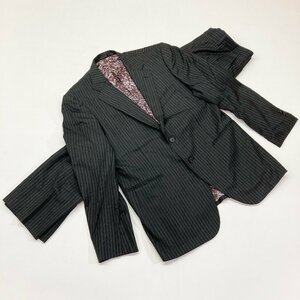 ☆paul smith ポールスミス ビジネススーツ 上下 セットアップ 裏地花柄 メンズ 2XL ダークグレー 灰 ストライプ シングル 1.08kg☆