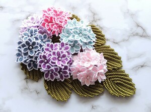 ハンドメイド　紫陽花のシュシュ　レース編み