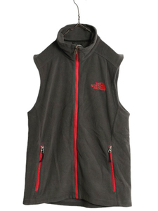 ノースフェイス フリース ベスト メンズ S 古着 THE NORTH FACE 重ね着 ジップアップ 前開き アウトドア ハイネック ワンポイント 濃灰　