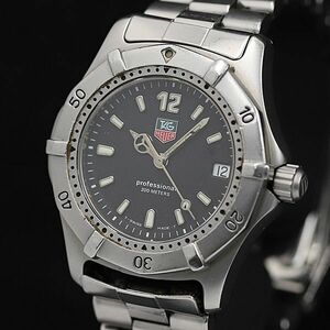 1円 稼働 良品 タグホイヤー QZ プロフェッショナル 200M WK1210 黒文字盤 デイト ラウンド メンズ腕時計 TCY0089100 7BJK