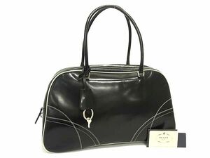 1円 ■極美品■ PRADA プラダ B11295 レザー カデナ パドロック 南京錠 ボーリングバッグ ボストン ショルダー 肩掛け ブラック系 FH3223