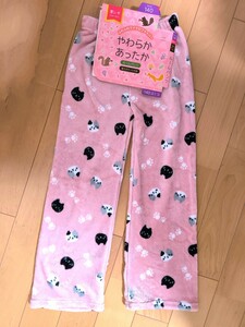 ☆未使用！ルームパンツ 140cm☆やわらかあったか マイクロファイバー☆女の子用 ネコ ピンク☆パジャマズボン☆ キッズ 家レギ