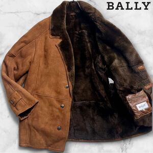 定価40万円/L相当●BALLY バリー ラムムレザー ムートンコート ジャケット ランチコート 毛皮 シープスキン 羊革 キャメル ブラウン メンズ