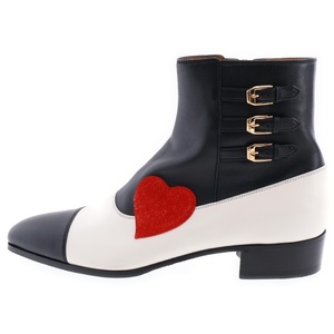 GUCCI グッチ Ha Ha Ha Boot With Buckles ハート レザーブーツ ホワイト/ブラック 9 1/2