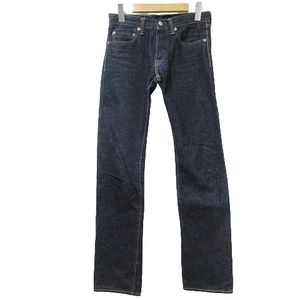 桃太郎ジーンズ MOMOTARO JEANS 美品 0701 タイト ストレート デニム パンツ ジーンズ セルビッチ ピンク耳 ボタンフライ W28 L36 ネイビー