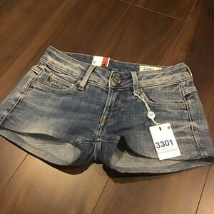 G-star raw/3301/ショートパンツ/デニム/加工品/ストレッチ/w24/medium aged