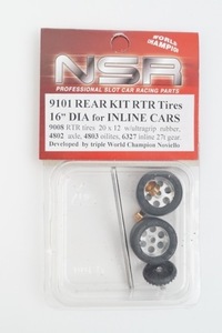 新品 NSR 1/32 REAR KIT RTR Tires 16 DIA for INLINE CARS インライン ギア タイヤ アルミホイール 9101 スロットカー