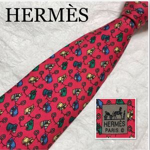 ■美品■HERMES エルメス　ネクタイ　繋がれた競走馬　馬の首　シルク100% フランス製　レッド