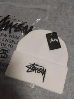 ホワイト　stussy ステューシー ニット帽 ニットキャップ ビーニー