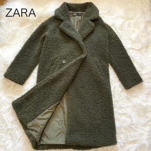 1円【美品】ZARA ザラ　ロング テディベアコート ボアコート　カーキ M相当 ダブル 女優襟 小顔