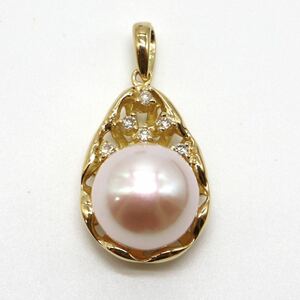 美品!!テリ抜群!!◆K18 本真珠/天然ダイヤモンド ペンダントトップ◆S 約3.7g パール pearl diamond pendant jewelry EB3/EB3