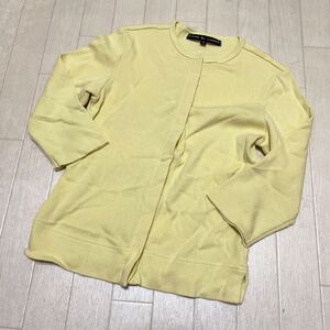 和431★ RALPH RL LAUREN ラルフローレン 7分袖ほど ニット カーディガン 比翼ボタン M ライトイエロー レディース