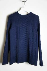 正規 19AW BEAMS ビームス クルーネック ウール混 ケーブル ニット セーター 11-15-1230-803 紺 S 本物 211O