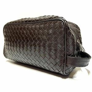 1円●美品●ボッテガヴェネタ BOTTEGA VENETA イントレチャート クラッチバッグ セカンドバッグ レザー ダークブラウン 革 ブラウン メンズ