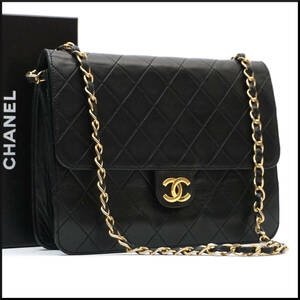 1円 美品 CHANEL シャネル マトラッセ フラップ チェーン ショルダー バッグ ラムスキン レザー ココマーク ゴールド 金具 シール あり