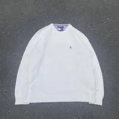 00s TOMMY HILFIGER セーター ホワイト 刺繍ロゴ XL