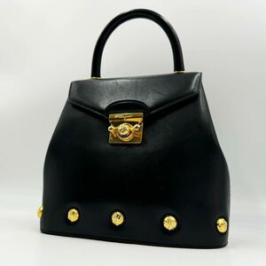 1円 Salvatore Ferragamo サルヴァトーレフェラガモ ハンドバッグ トートバッグ スタッズ ロゴ金具 レザー 黒 ブラック 