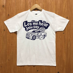 ■TRUCK YEAH Tシャツ■レディースSサイズ相当（ホワイトxネイビー）アメ車　フォード　ドッグ　ワンちゃん　犬 FORD DOG