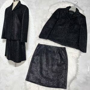 本物 極美品 プラダ ラメ入り スカートスーツ テーラード ジャケット スカート セットアップ 44 ブラック 黒 PRADA 入学式 卒業式