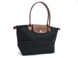 1円 ■美品■ LONGCHAMP ロンシャン ル・プリアージュ ナイロン×レザー トートバッグ ショルダー 肩掛け ブラック系×ブラウン系 BI9119