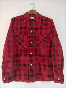 50s ビンテージ RIGGS コットン オープンカラー 長袖 プリントネルシャツ size-14-141/2 Sサイズ ★開襟ロカビリー