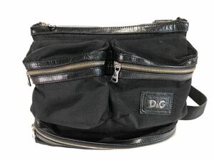 1円〜 DOLCE&GABBANA archive shoulder bag レザー ナイロン ショルダーバッグ ドルチェ&ガッバーナ ロゴプレート ブラック メンズ 2WAY