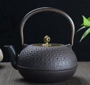 美品★老鉄瓶 提梁壺★新品 茶道具 銅製蓋 銅製取っ手 対応 鉄やかん 鉄分補給 鉄びん★1.8L